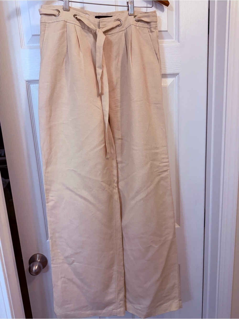 PAIGE Beige Linen-Blend Women’s Size 4 Montauk Chinos with Waist Tie
